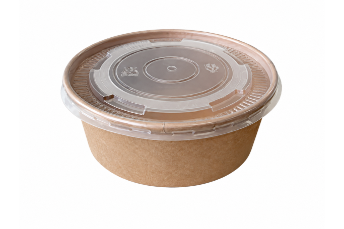 1100ml Brown/Kraft Recyclable Wide Round Soup Bowls with Plastic Lids