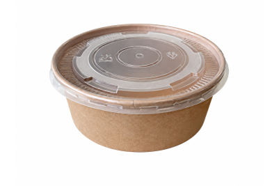 1100ml Brown/Kraft Recyclable Wide Round Soup Bowls with Plastic Lids
