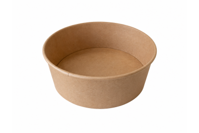 1100ml Brown/Kraft Recyclable Wide Round Soup Bowls with Plastic Lids