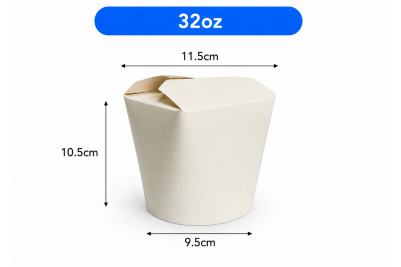 32oz White Cardboard Recyclable Rounded Noodle Boxes