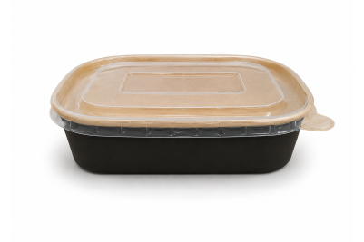 500ml Black Rectangle Combo Meal Box & Lids