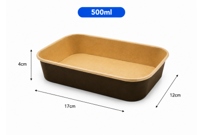 500ml Black Rectangle Combo Meal Box & Lids