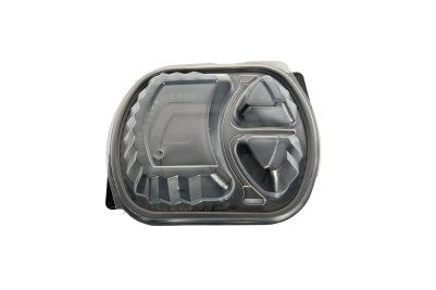 1000ml Black Plastic Microwaveable 3 Compartment 315 PP Containers with Lids - Qty 250