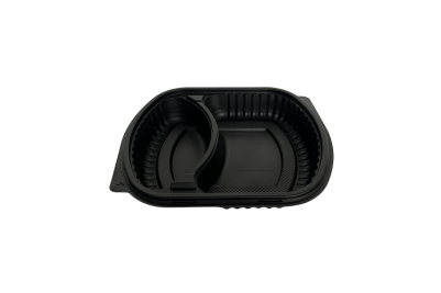 1000ml Black Plastic Microwaveable 3 Compartment 315 PP Containers with Lids - Qty 250