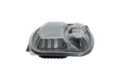1000ml Black Plastic Microwaveable 3 Compartment 315 PP Containers with Lids - Qty 250