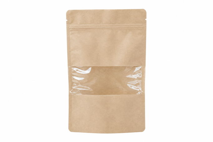 13X22.5cm Brown Kraft Recyclable Clear Film Window Food Pouches