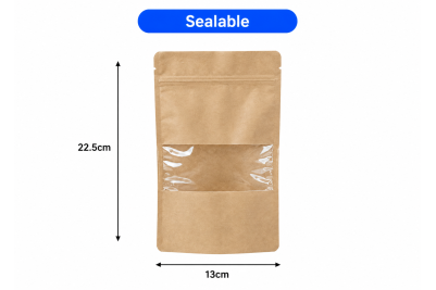 13X22.5cm Brown Kraft Recyclable Clear Film Window Food Pouches