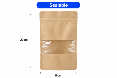 16x27cm Brown Kraft Recyclable Clear Film Window Food Pouches