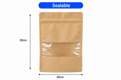 20x30cm Brown Kraft Recyclable Clear Film Window Food Pouches