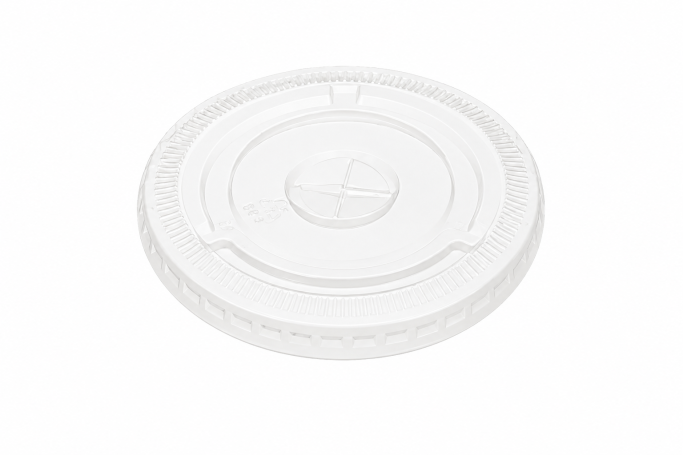 95mm Clear Plastic Recyclable Flat Lid with Straw Cut (CL95)