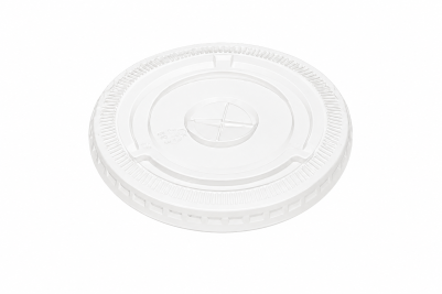 95mm Clear Plastic Recyclable Flat Lid with Straw Cut (CL95)