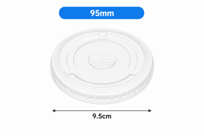 95mm Clear Plastic Recyclable Flat Lid with Straw Cut (CL95)