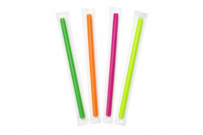 12x210mm Multi-Coloured Pointed Neon Plastic Recyclable Bubble Tea Straws