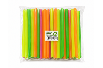 12x210mm Multi-Coloured Pointed Neon Plastic Recyclable Bubble Tea Straws