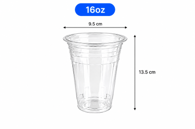 16oz Clear Plastic Recyclable PP Bubble Tea Flat Cups
