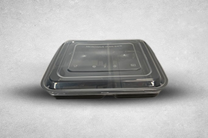 1000ml Black Plastic Microwaveable 3-Compartment YQ492 Square Containers with Lids