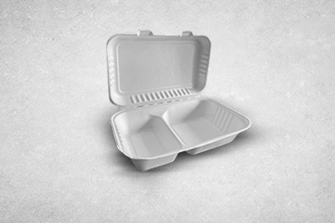9″x6″x3″ White Bagasse Biodegradable 2-Compartment JS HL96-2 Lunchboxes