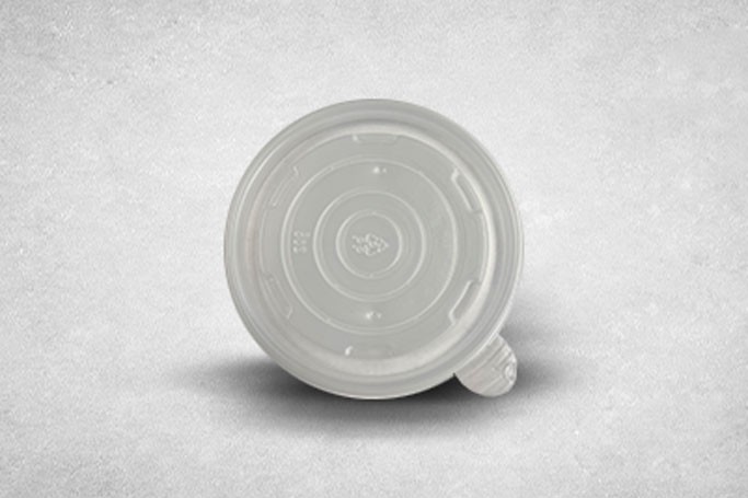 8.5cm Clear Plastic Recyclable Lids for 8oz Red Printed Soup Cups