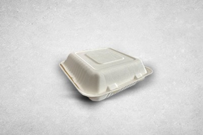 9″ White Bagasse Biodegradable Clamshell Boxes