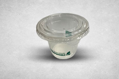 95mm Clear Plant-Based Plastic Compostable PLA Flat Lids with Straw Cut
