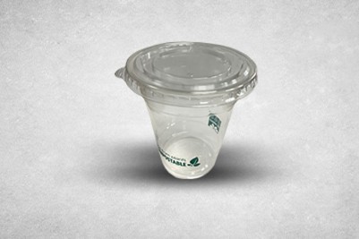 95mm Clear Plant-Based Plastic Compostable PLA Flat Lids with Straw Cut