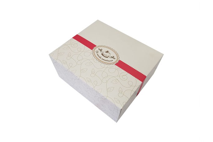 Medium White/Red Strip Cardboard Recyclable Cake Box