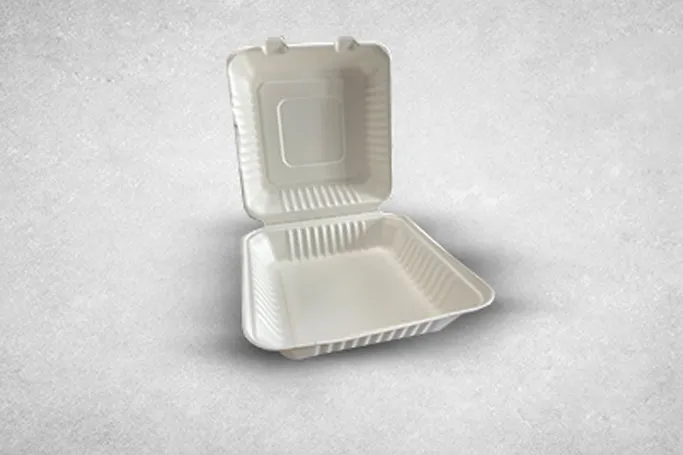 8″ White Bagasse Biodegradable Clamshell JS HL-81 Boxes