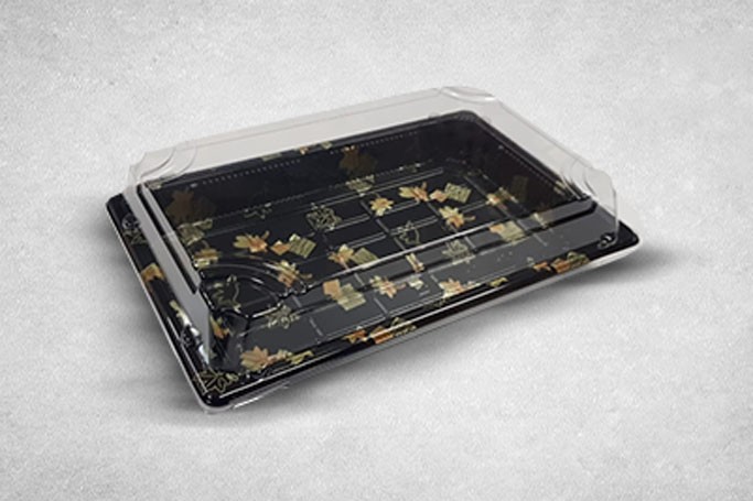216x136x50mm Black Plastic Recyclable SZ3-07AB Sushi Tray