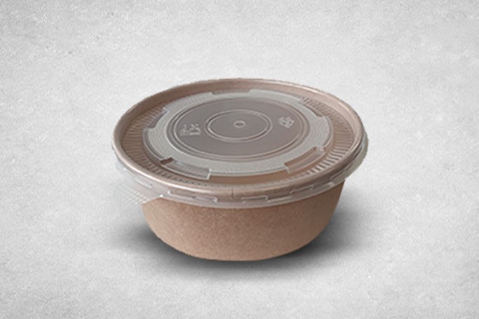 1100ml Brown/Kraft Recyclable Wide Round Soup Bowls with Plastic Lids